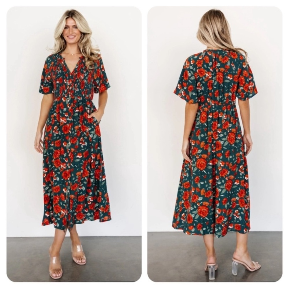 Baltic Born Botega Green Red Floral Midi Dress size 1XL